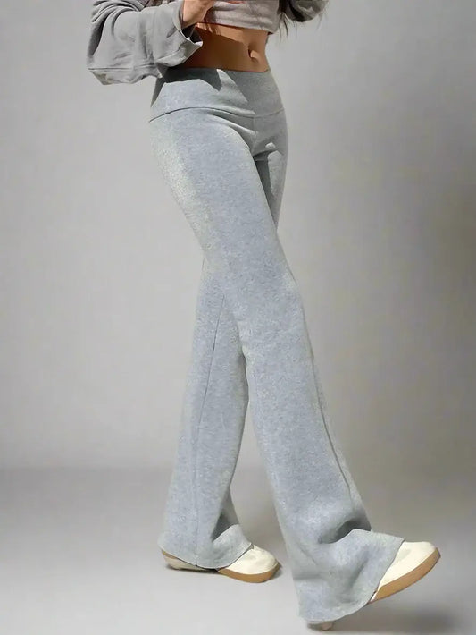 Wide-leg light gray flare leggings with a flared silhouette for Y2K style game