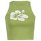 Green Floral Crop Top featuring a white hibiscus design, a perfect blend of Y2K style