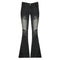 Distressed black flare jeans with lace detailing for a trendy Y2K floral style