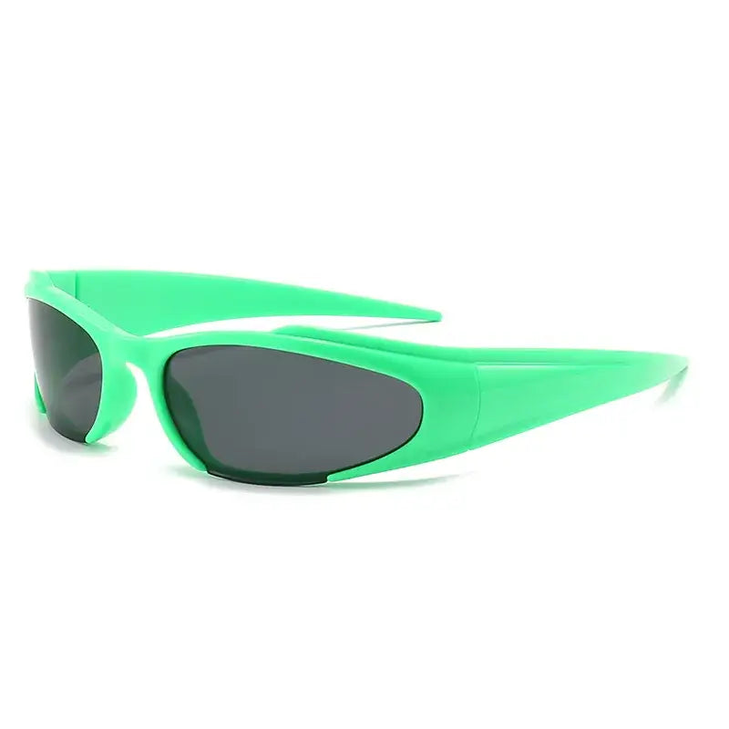 Bright green futuristic sunglasses with dark lenses for ultimate eye protection