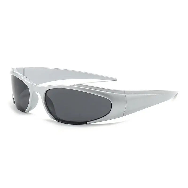 White wraparound Futuristic Sunglasses with dark lenses for optimal eye protection