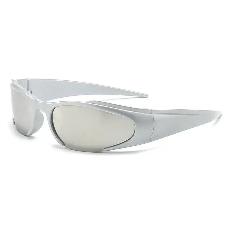 Sporty Futuristic Sunglasses with silver frames and mirrored lenses for eye protection