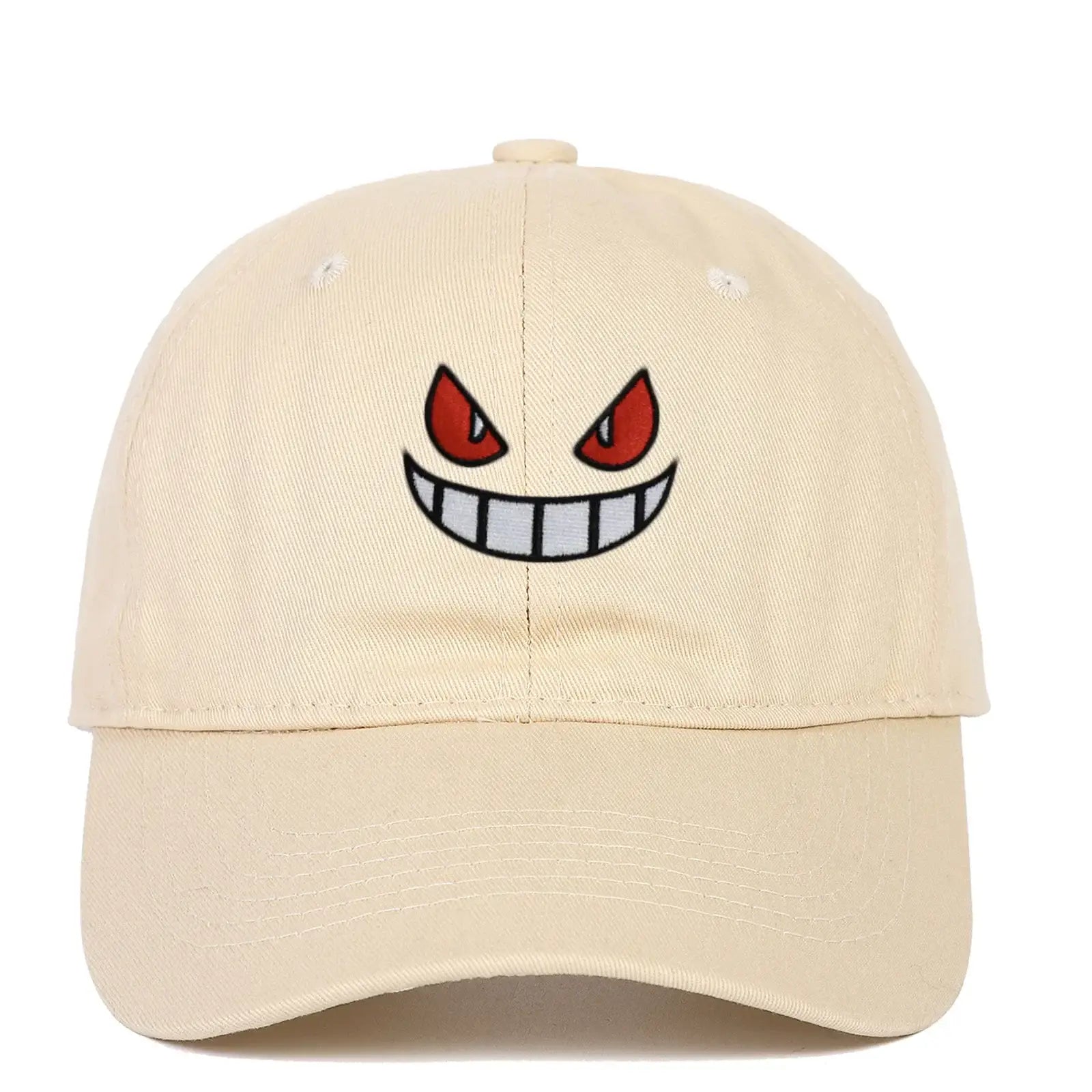 Beige Gengar Cap with mischievous cartoon face, perfect for Y2K style, fits 54-60cm