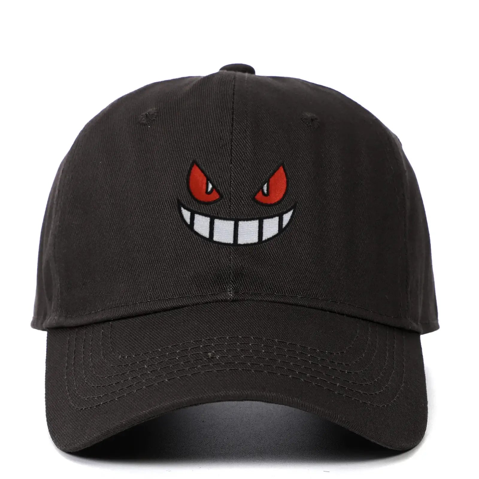 Black Gengar Cap featuring a mischievous cartoon face, perfect for Y2K style, 54-60cm