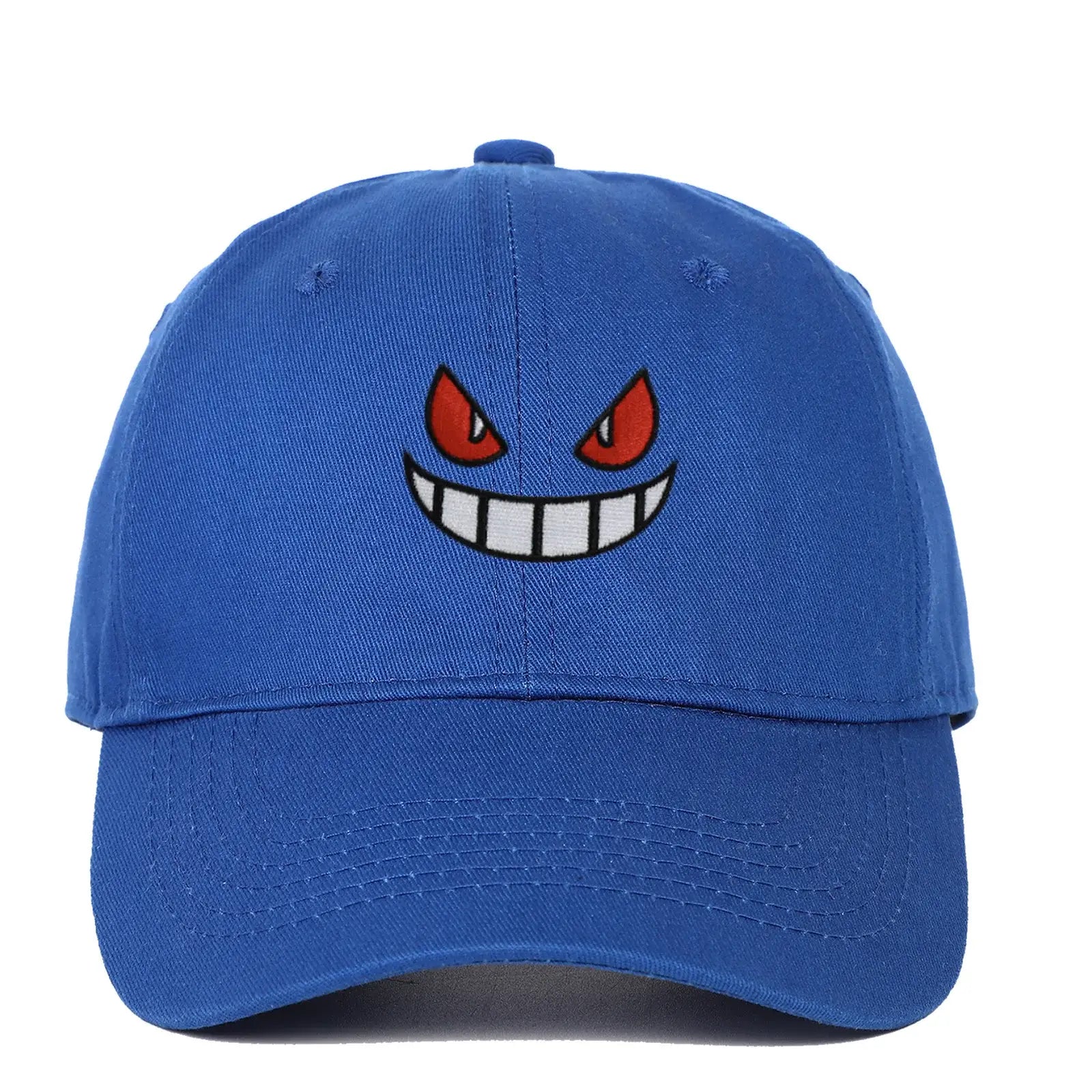 Blue Gengar Cap featuring mischievous cartoon face design, fits 54-60cm, Y2K style