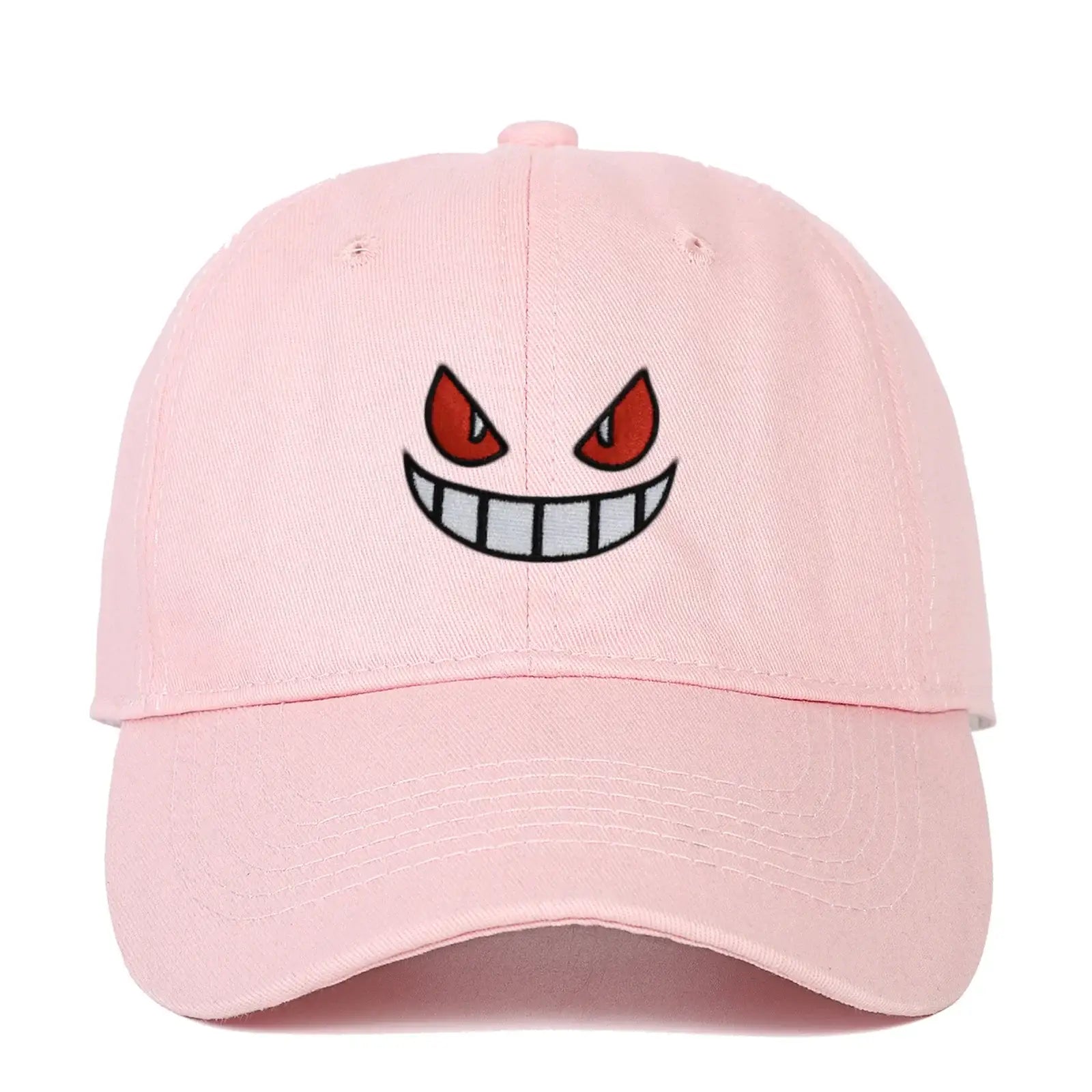 Pink Gengar Cap with mischievous cartoon face, perfect for Y2K style, 54-60cm size