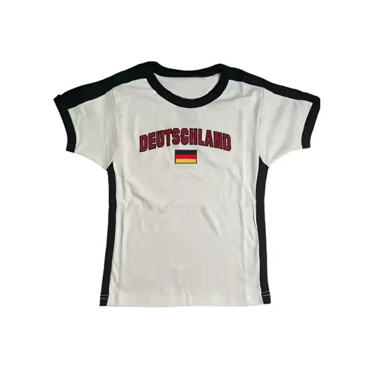 White Deutschland t-shirt with German flag design, perfect blend for a Germany crop style