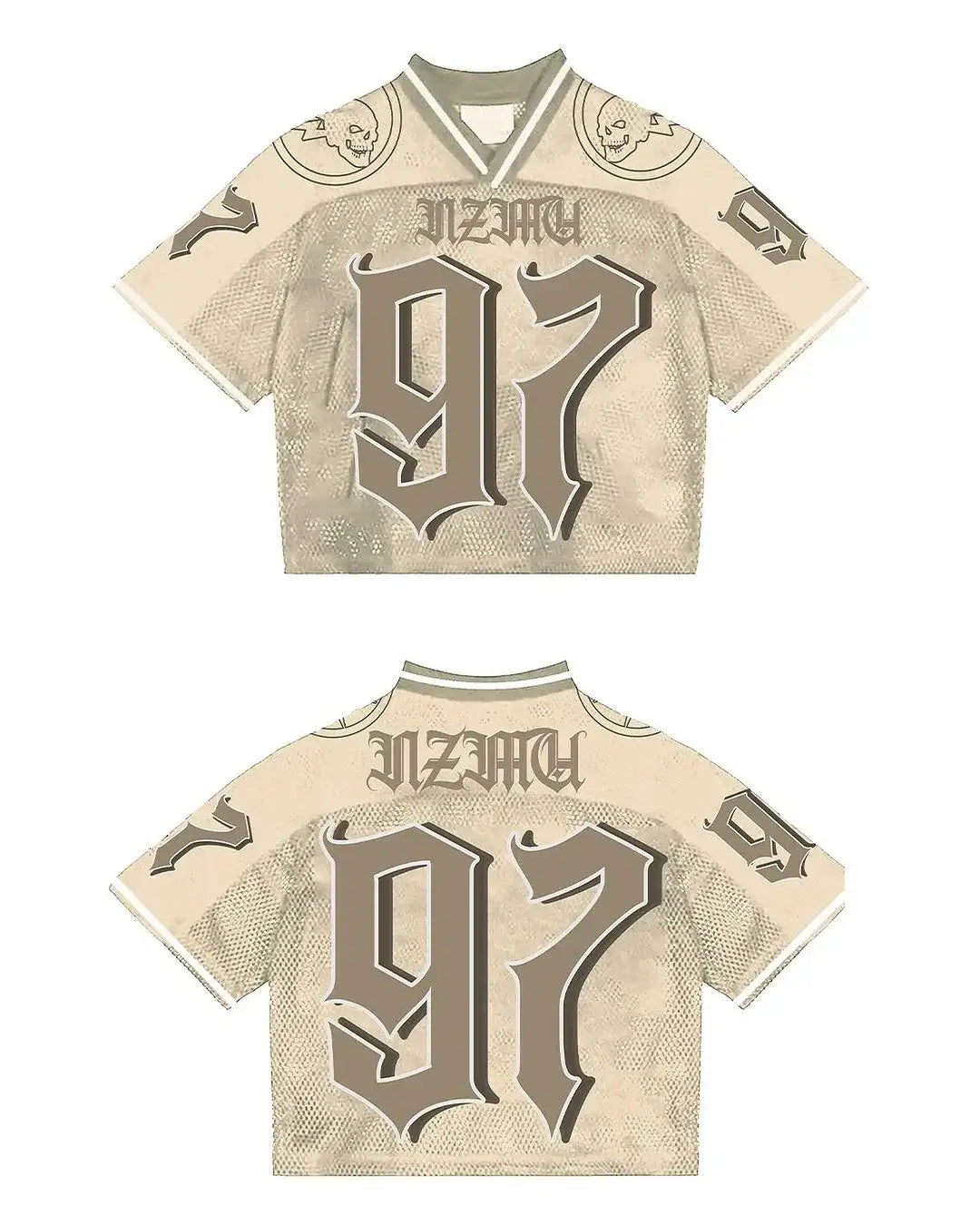 Gothic Jersey featuring number 97 in a bold, stylized font for Y2K clothing men