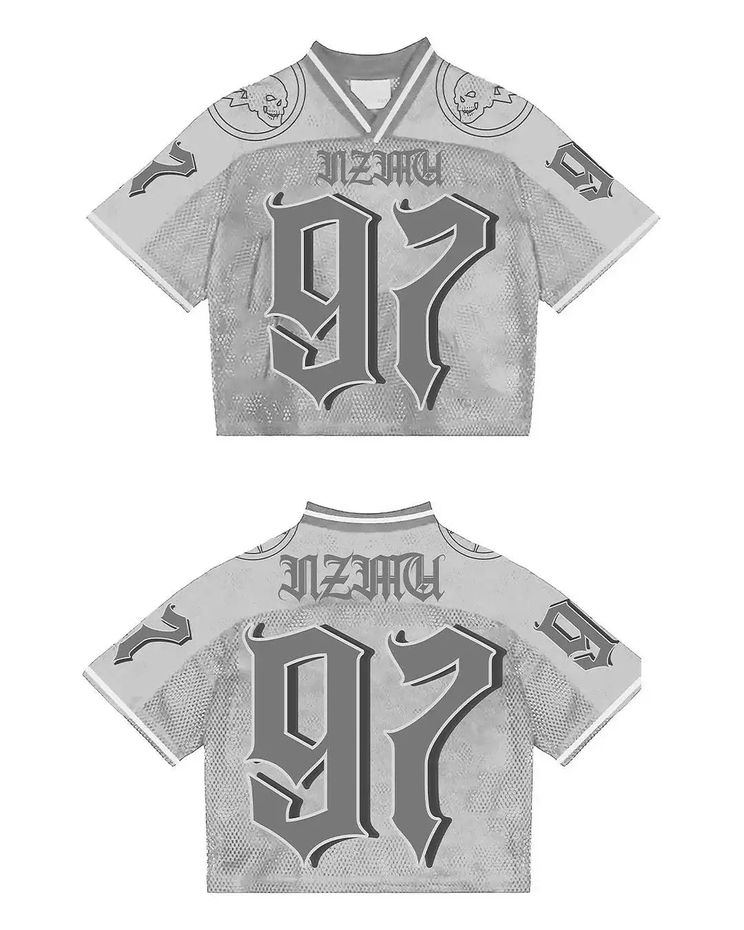 Gray Gothic Jersey featuring the number 97, perfect for Y2K clothing men styles