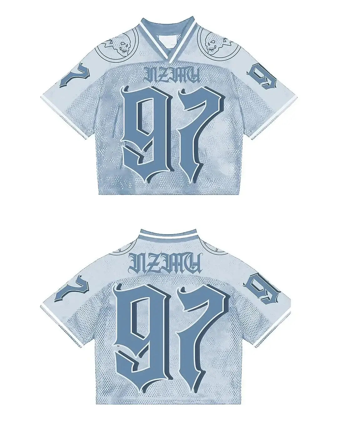 Light blue Gothic Jersey featuring the number 97, perfect for Y2K clothing men