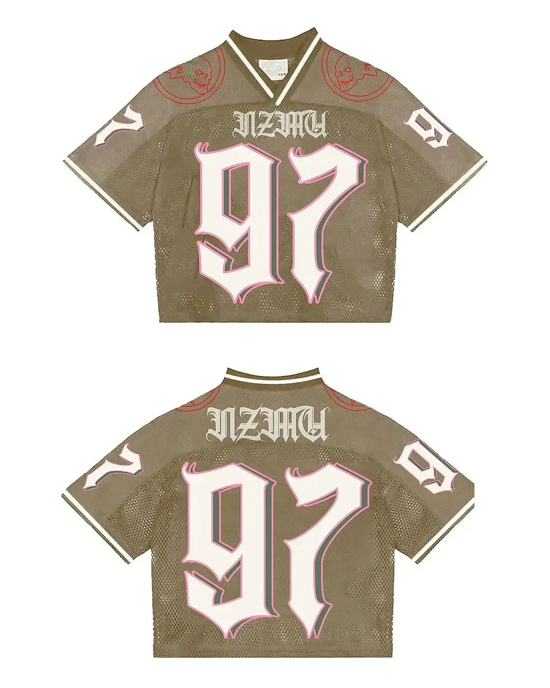 Olive green Gothic Jersey featuring number 97, perfect for Y2K clothing men styles