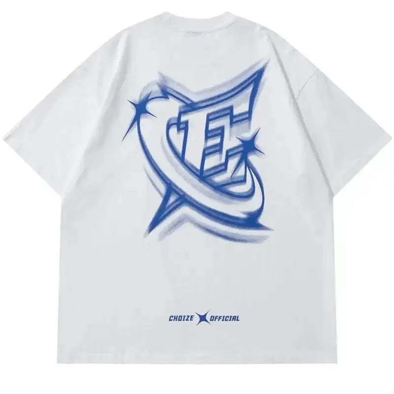 White Graffiti T Shirt in cotton material featuring a blue logo design on the back