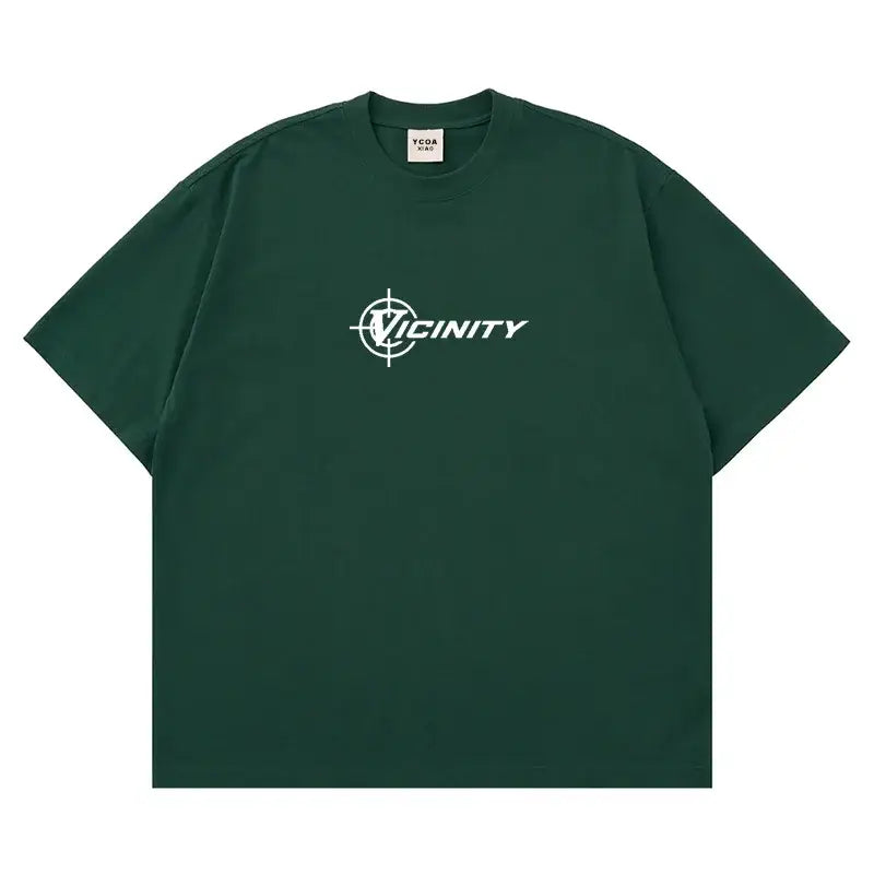 Dark green Graphic T Shirt featuring white Vicinity logo, perfect for Y2K style