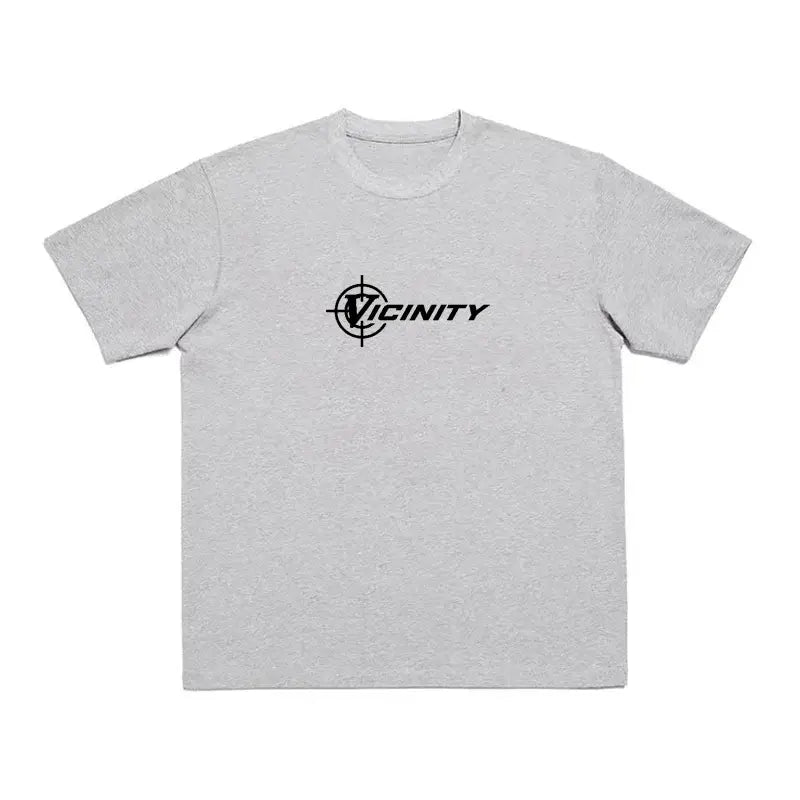 Light gray Graphic T Shirt featuring a black Vicinity logo, perfect for Y2K style