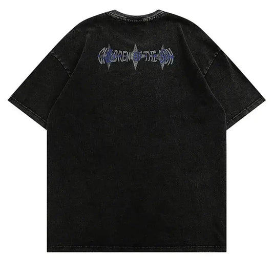 Black Graphic T Shirt Y2K featuring a stylish text logo on the back