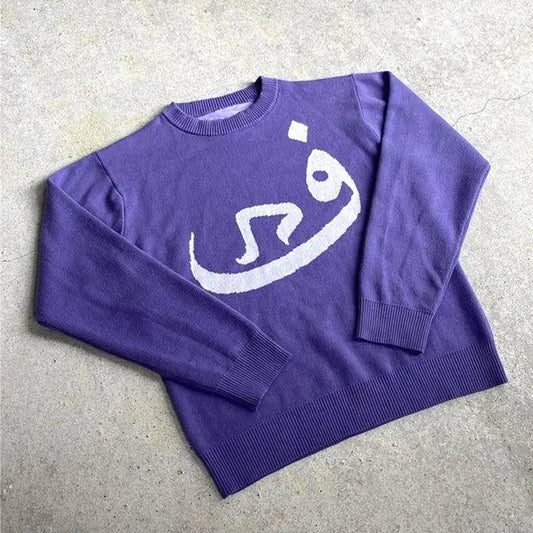 Purple Habibi Sweater featuring white Arabic calligraphy design for stylish Y2K fashion