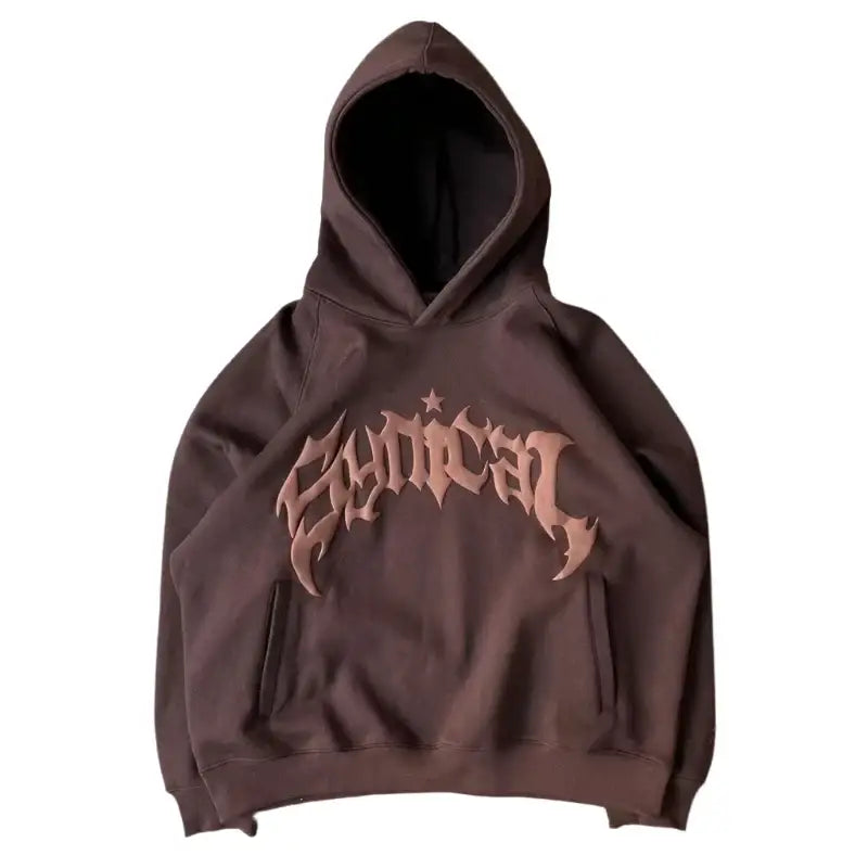 Brown Harajuku Hoodie with SAMUEL in stylized lettering, perfect for womens Y2K clothing