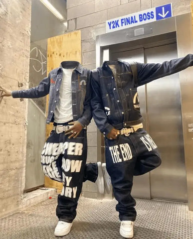 Headless mannequin in urban streetwear showcasing Y2K drip style for fashion article.