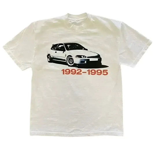 White Honda T Shirt with black and white car graphic and red Y2K text 1992-1995