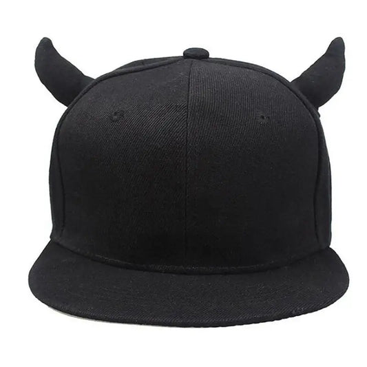 Black Horns Cap with small horns on the sides, perfect for Y2K fashion enthusiasts