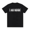 Black I Am Music T Shirt with white text, perfect for Y2K fashion enthusiasts