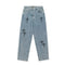 Light blue denim jeans with black cross designs for a Y2K fashion statement