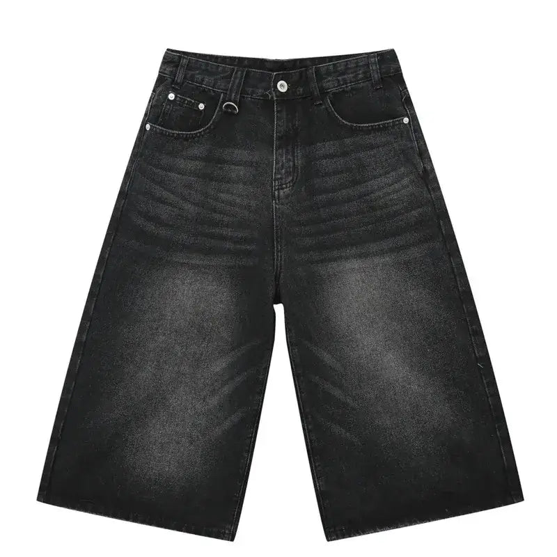 Pair of black denim wide-leg shorts with a faded wash from Jorts Baggy Y2K