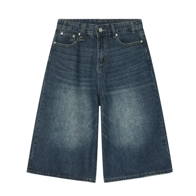 Pair of wide-leg denim shorts in faded blue wash, perfect for Jorts Baggy Y2K style