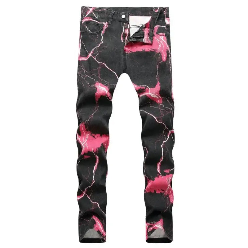 Lightning Jeans featuring a pair of comfortable black jeans with pink lightning patterns