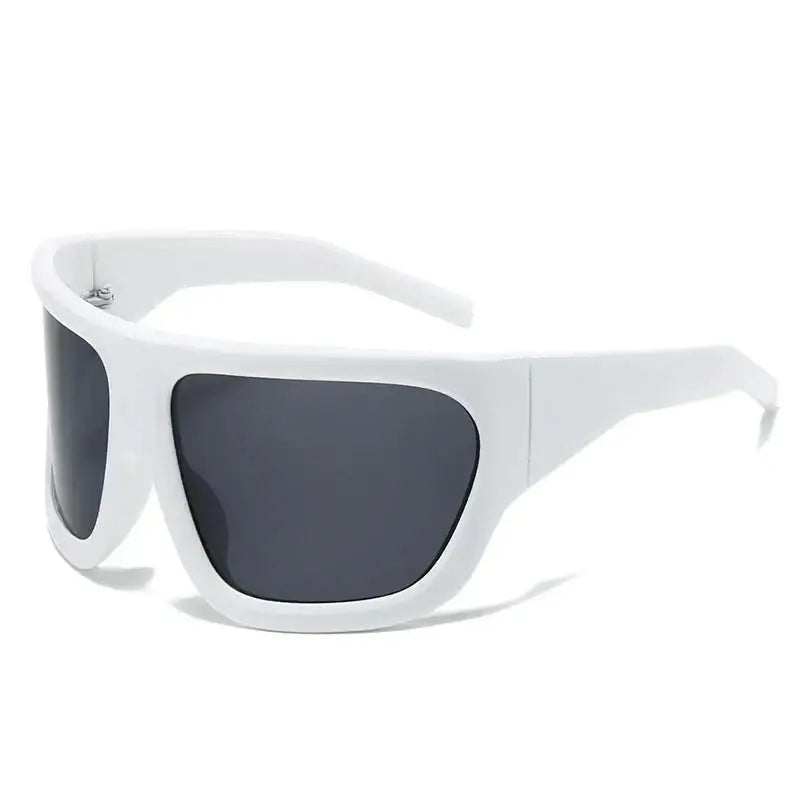 White-framed oversized sunglasses with dark lenses, perfect for Y2K style