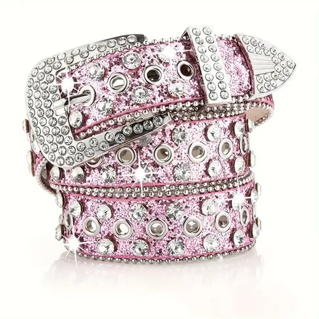 Sparkly pink rhinestone belt with crystal embellishments and rhinestones