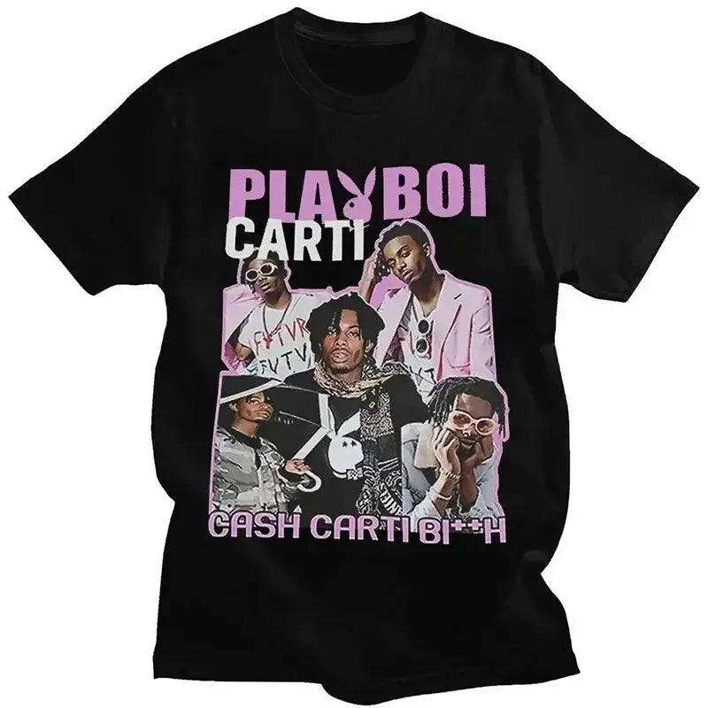 Black Playboi Carti T Shirt with graphic musicians design for Y2K fashion fans