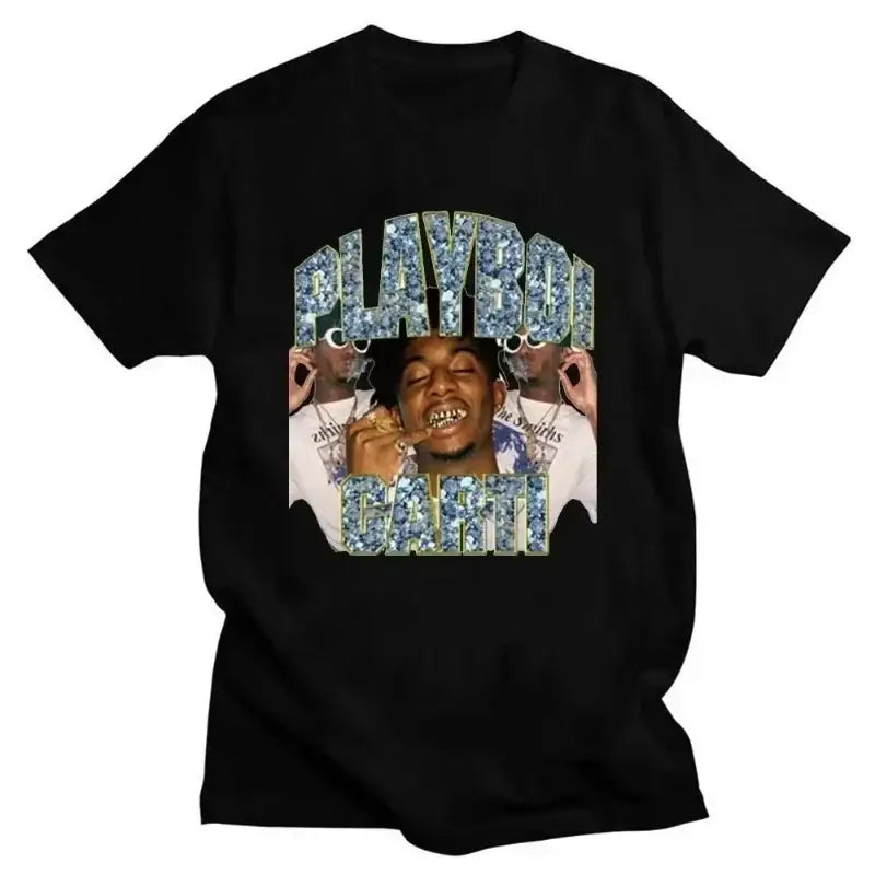 Black Playboi Carti T Shirt with colorful graphic design and unique Y2K style