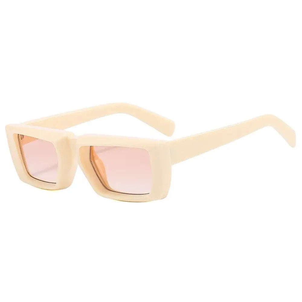 Rectangular cream-colored Punk Square Sunglasses with pink-tinted lenses