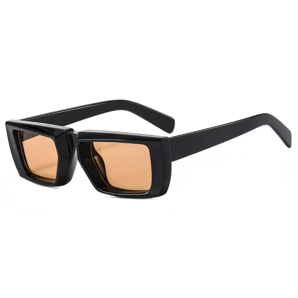 Rectangular black Punk Square Sunglasses with orange-tinted lenses for a bold look