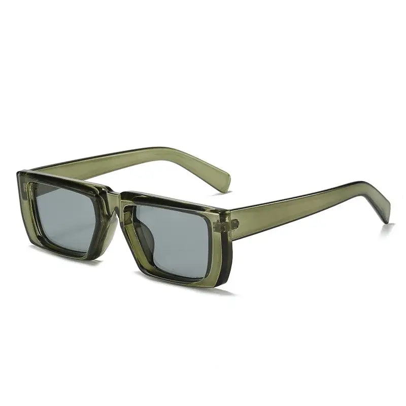 Rectangular green-tinted Punk Square Sunglasses with thick frames for a trendy look