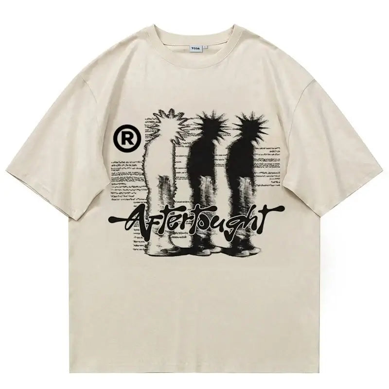 Beige Punk T Shirt with pineapple silhouettes and trendy Y2K graphic print