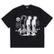 Black Punk T Shirt with graphic silhouettes and ’Afterthought’ design for Y2K clothing men