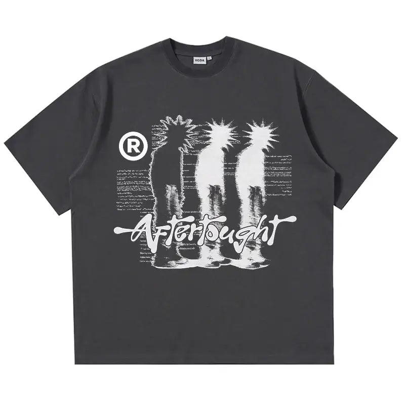 Dark gray Punk T Shirt featuring white graphic design, perfect for Y2K clothing men