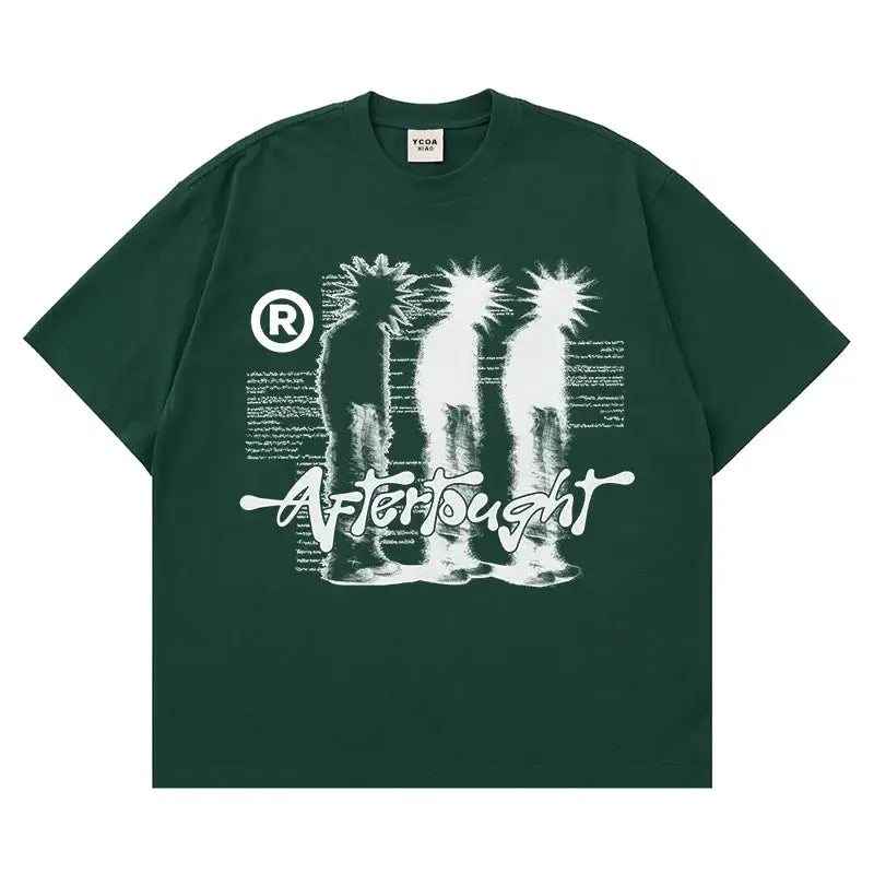 Dark green punk t shirt with white graphic design, perfect for Y2K clothing men