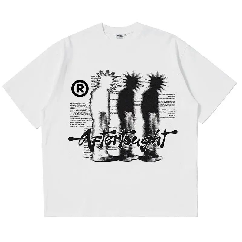 White punk t shirt with black pineapple silhouettes and Afterthought graphic design