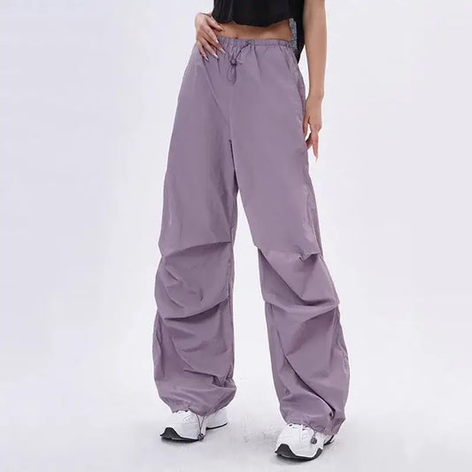 Lavender wide-leg Purple Parachute Pants with a comfortable drawstring waist