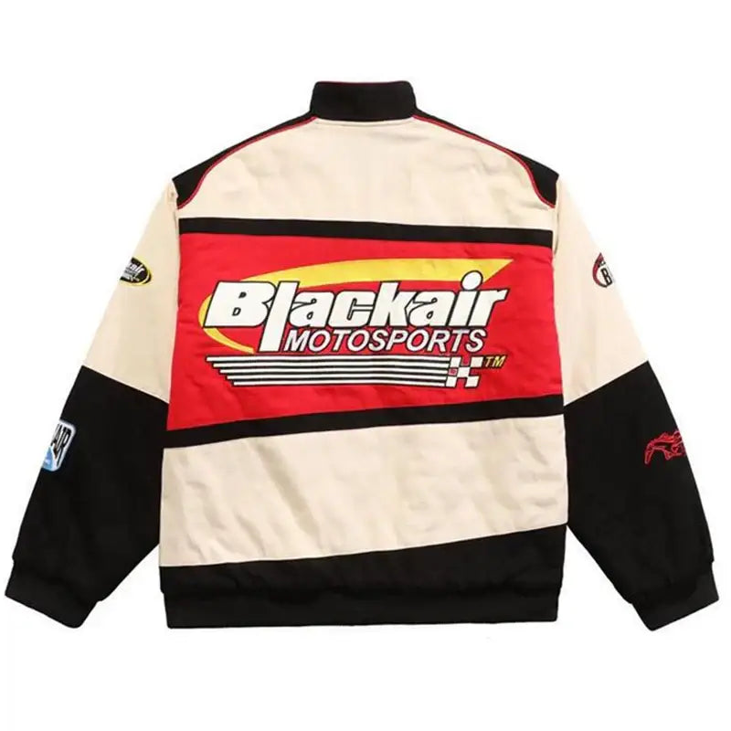 Racer Patch Jacket with Blackair Motorsports logo in red, white, and black colors