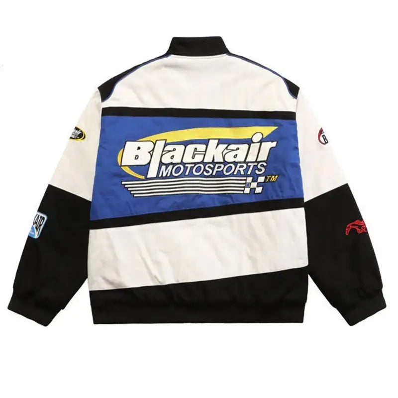 Racer Patch Jacket with Blackair Motorsports logo in color-blocked white, blue, black