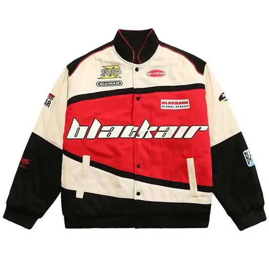 Racer Patch Jacket featuring Blackair branding and sponsor logos for optimal style