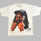 White Rapper Graphic T Shirt featuring a cap-wearing person touching their face