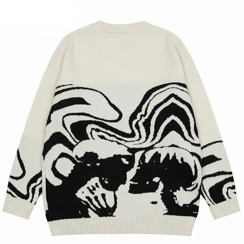 White Rat Sweater featuring bold black abstract design on the back, perfect for Y2K style