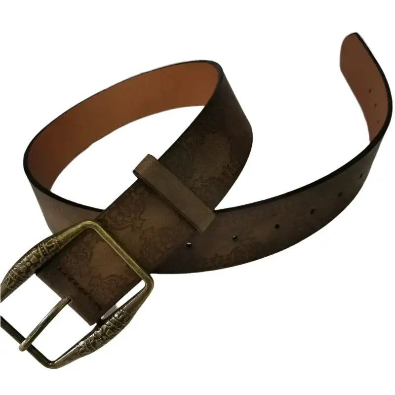 Brown leather retro belt with a stylish brass buckle for a classic look