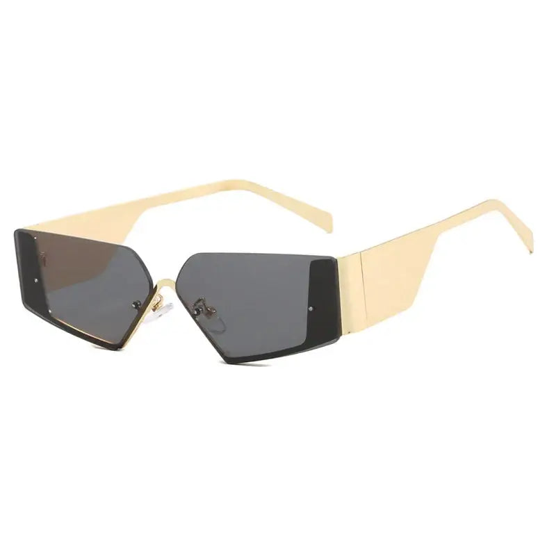 Futuristic Retro Geometry Sunglasses with gold frames and dark lenses