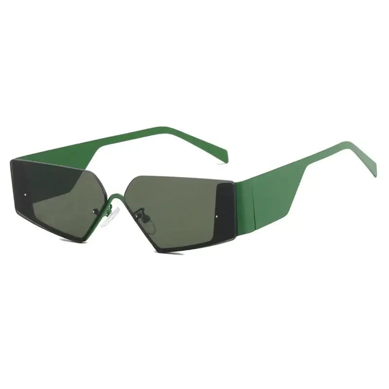 Uniquely designed Retro Geometry Sunglasses with angular green and black lenses